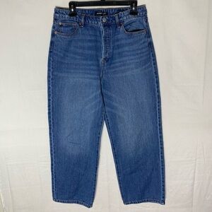 Joe Fresh Jillian Med Wash Blue High Rise Wide Leg Crop Jeans 30